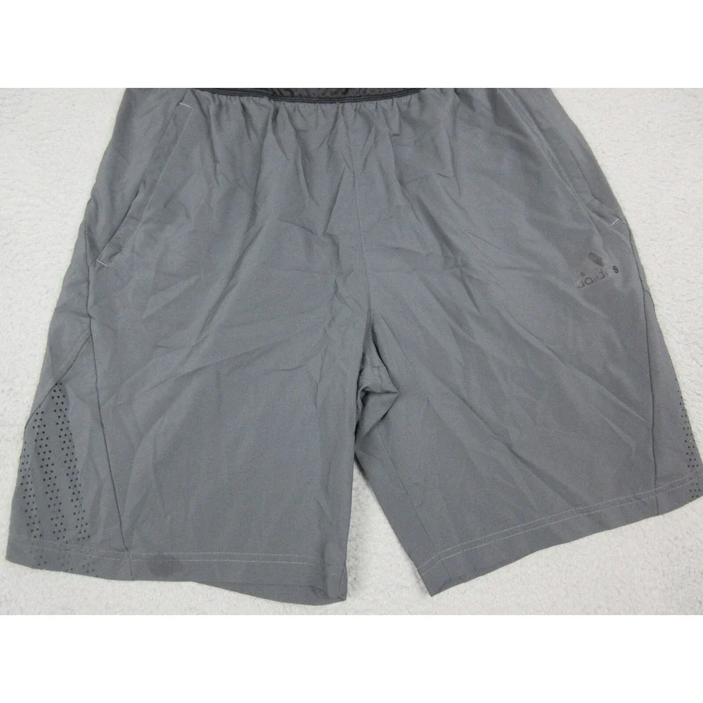 Adidas Shorts Mens Large Gray Microfiber 10 Inch Running Athletic Gym Pockets
